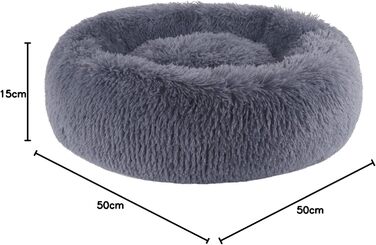 Кругле ліжко для собак та котів BVAGSS: м'яке, пухнасте, зручне, 50 см, сірий колір