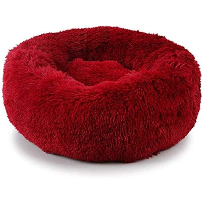 Кругле ліжко для собак Loir Fluffy, 70 см, червоне, м'яке плюшеве, для глибокого сну