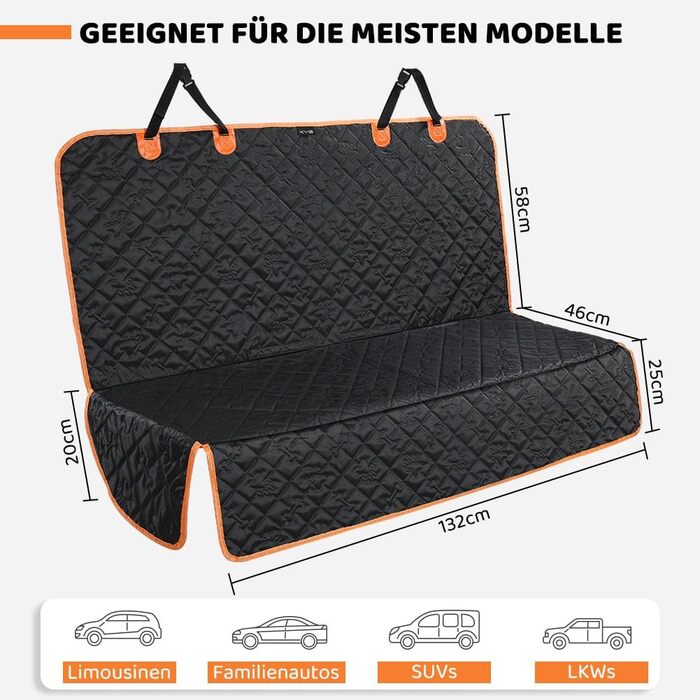 Захисний чохол на сидіння автомобіля для собак KYG, з кріпленням для собак, зносостійкий та водовідштовхуючий, 132x58x46 см