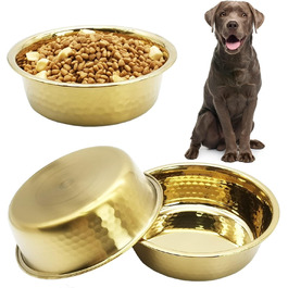 Набір з 3 преміум мисок для собак та котів Kathson з нержавіючої сталі, молоткова обробка, потовщене метал, діаметр 22,1 см, для собак та котів різних розмірів, можна складати, миються в посудомийній машині