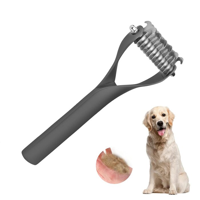 Інструмент для догляду за тваринами: двосторонній гребінець для підшерстка, щітка для собак і котів, гребінець з гострою клинком для видалення ковтунів та відмерлого хутра (S) Чорний S