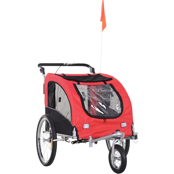 PawHut 2-в-1 Причіп для собак, велосипедний причіп для собак, візок для собак з відбивачами, прапорцем, причіп для собак PawHut, візок для собак, оксфордська тканина, червоний+чорний