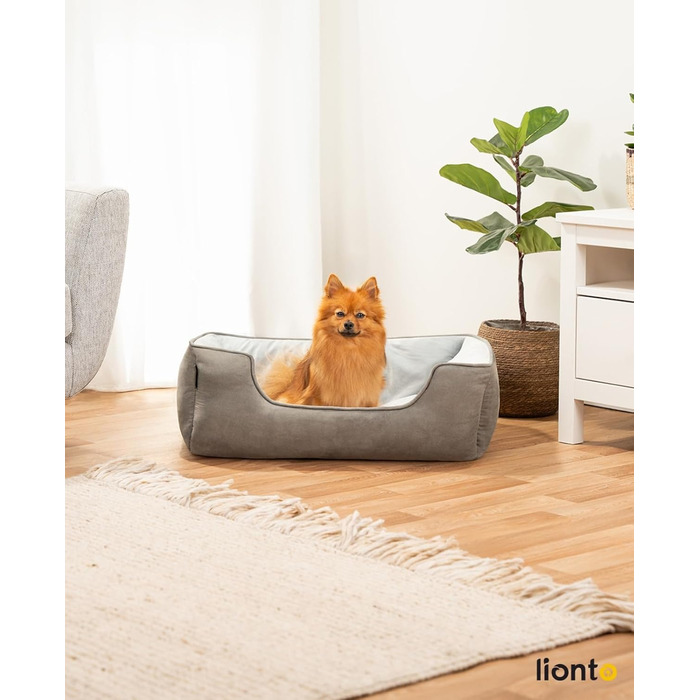 Ліжко для собак Lionto 2-в-1 з комфортним входом, м'яке домашнє ліжко для тварин, підходить для собак та котів, 80x60 см, подушка для собак у легкому догляді з ефектом замші, сірий L 80 x W 60 x H 26 см Темно-сірий/Світло-сірий
