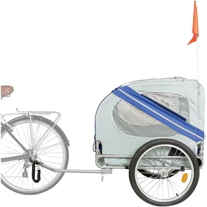 Фаркоп для велосипеда Homewell для собак, 52*48*65 см - з прапорцем та амортизацією. Багатофункціональний причіп для собак, візок для собак, максимальне навантаження: 40 кг, синій + сірий