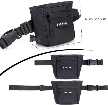 Сумка для ласощів для собак з металевим кліпом на ремінь, міцна застібка-магніт, велика місткість, диспенсер для пакетів для вигулу (чорний)