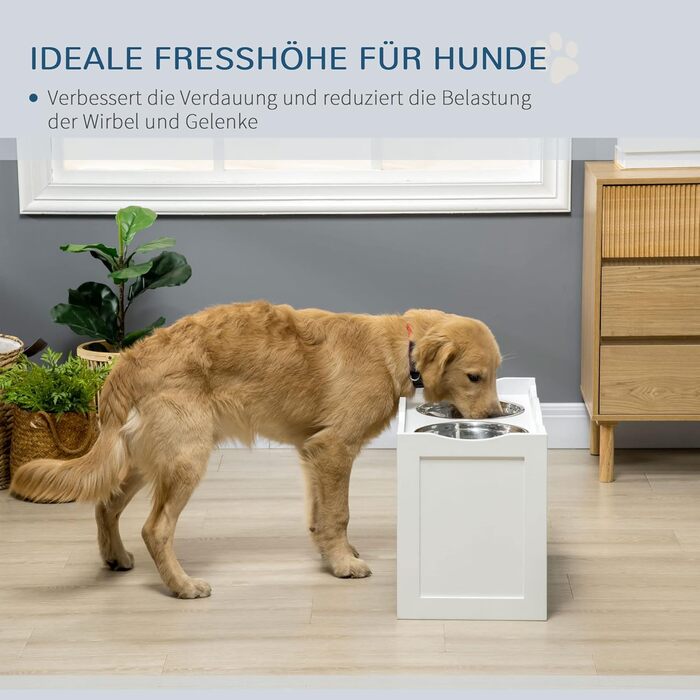 PawHut Підвищена годівниця для собак, 2 x 2L, нержавіюча сталь, білий колір, для великих собак