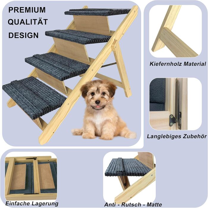 Сходинки для собак 2-в-1 зі справжнього дерева (сосна) – складані, протиковзні, для виходу на вулицю, до 80 кг, 100×46×9 см