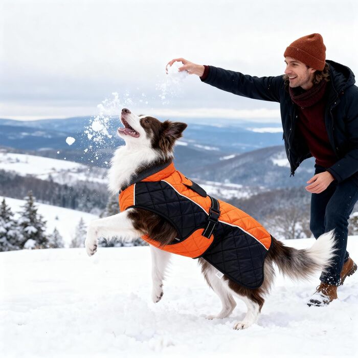 Зимовий теплий куртка для собак, непромокаємий, вітрозахисний, з регульованою застібкою, оранжево-чорний (XS, 43.2-50.8 см)