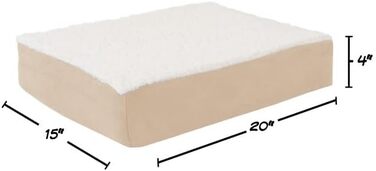 Ортопедичне ліжко для собак Petmaker, 2-шарове, з піною з пам'яті, для великих собак до 45,4 кг, розмір 51x38x10 см, знімний Sherpa-чохол, машинне прання