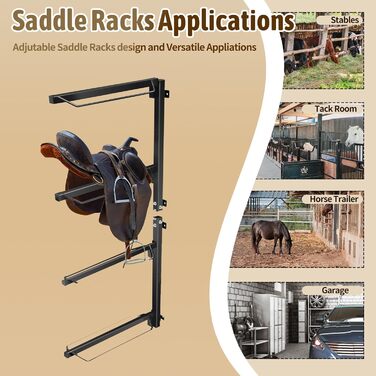 Стійка для сідел TOPTGO з 4 рівнями, настінна, для зберігання західних та англійських сідел – міцна сталева стійка, витримує до 136 кг, для збруї, підкладки, аксесуарів тощо