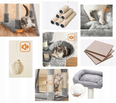 Ігровий комплекс для котів XXL: будинок-вежа з дряпачками, 185 см