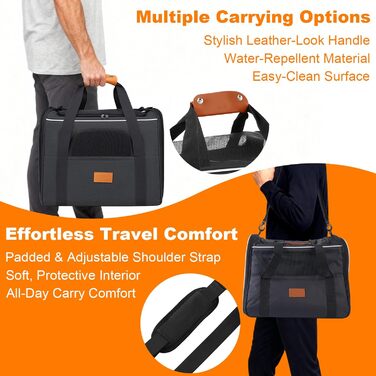 Транспортна переноска для котів, переноска для котів з безпечними блискавками, миска, змінне подушечка, переноски для котів та цуценят вагою до 7 кг