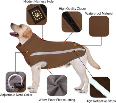 Зимовий теплий одяг для собак FeimaX: водонепроникний теплий зимовий одяг для собак з флісовою підкладкою, відбиваючими елементами, для цуценят, маленьких, середніх та великих собак, оливковий (коричневий), XXL