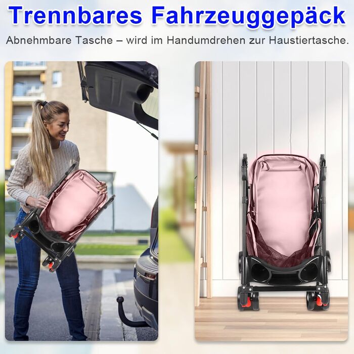 Візок для тварин Homewell: легкий, зручний, до 20 кг (рожевий)