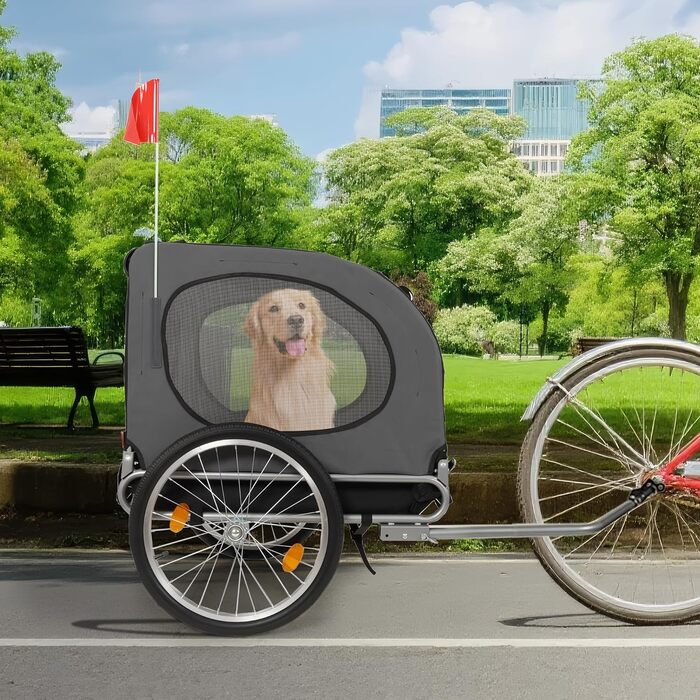 Велосипедний тримач для собак до 40 кг з прапором, водостійкий (600D Oxford), сірий