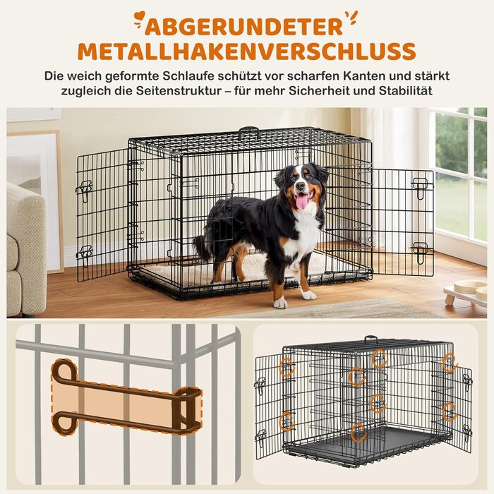 Клітка для собак Yaheetech 122x71x78 см, розкладна з перегородкою, 2 двері, чорна, для дому та транспортування