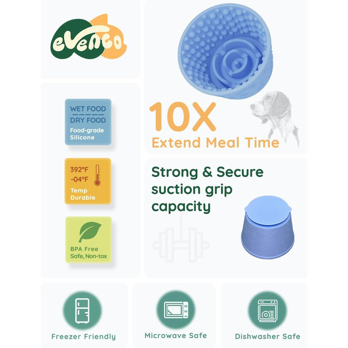 Миска для повільного годування для собак, силікон, блакитний колір, з великими присосками