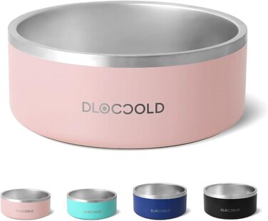 Подвійний ізольований нековзний миска для корму DLOCCOLD з нержавіючої сталі 1,2 л з гумовим дном для середніх і великих собак та котів