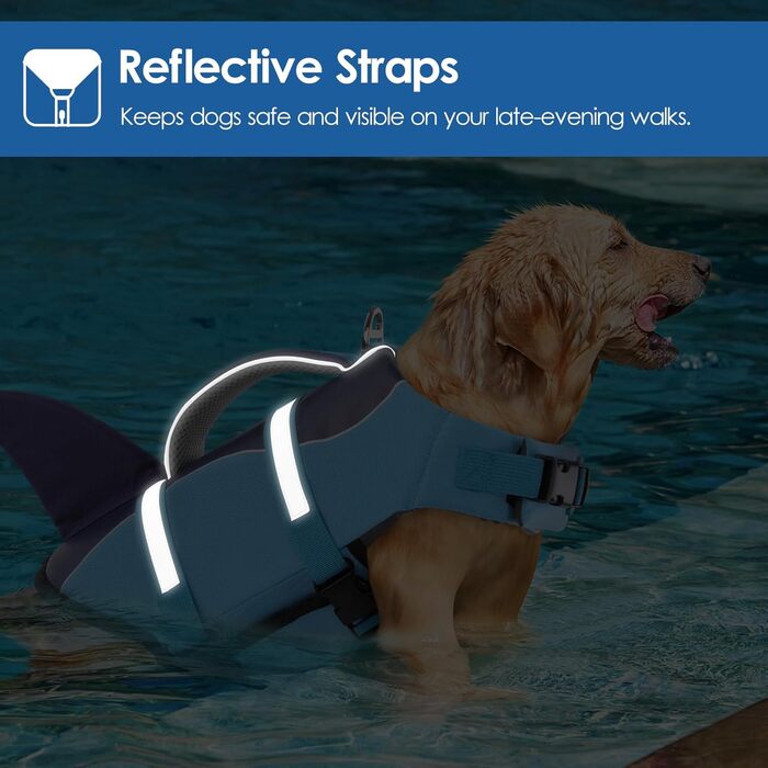 Жилет для плавання собак AOFITEE, блакитний, розмір Large, з рятувальним ручками та світловідбиваючими смугами