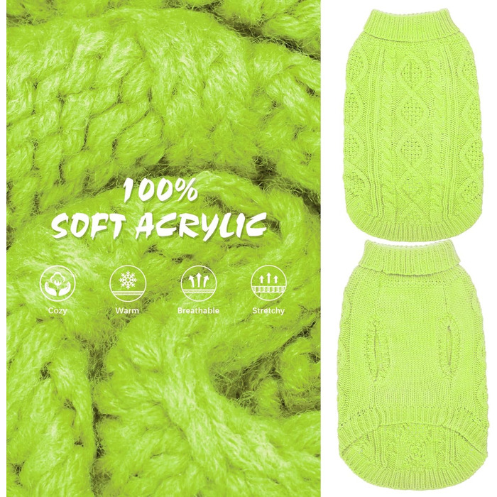 Теплий в'язаний светр Bingpet для собак середніх та великих порід, зимовий одяг для собак та котів, класичний ролkragen з косичками, світло-зелений, розмір Medium