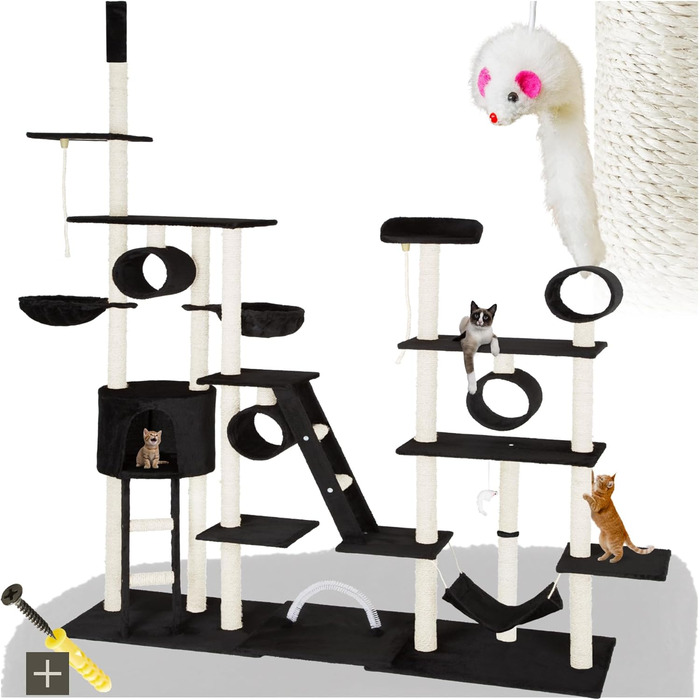 Драбина-кіготь Tectake Snooky | Ігровий центр для котів з багатоярусною драбиною та оглядовими платформами (сірий, чорний)