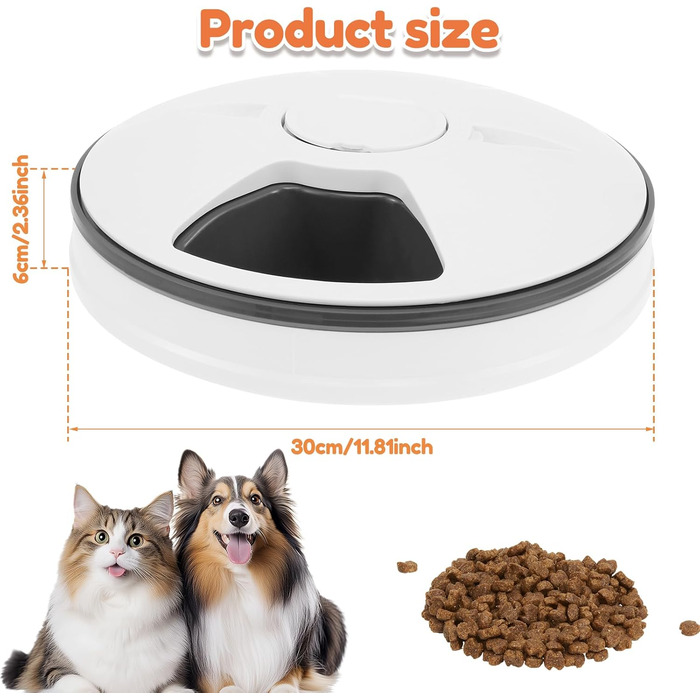 Автоматичний дозатор корму для котів з таймером, 6 порцій, для котів та маленьких собак, акумуляторний, сірий