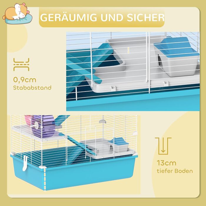 Клітка для хом'яків PawHut 6 поверхів, 58 x 36 x 81 см, блакитна