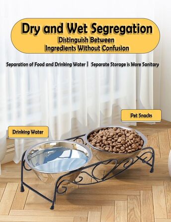Підвищені годівниці для собак та котів з нержавіючої сталі з подвійними мисками та стійкою