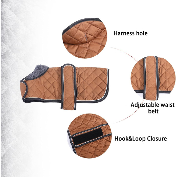 Зимовий теплий одяг для такс (дрібних та середніх) - куртка з плюшем, регульованим поясом та отвором для повірця, колір зелений, розмір L, колір коричневий