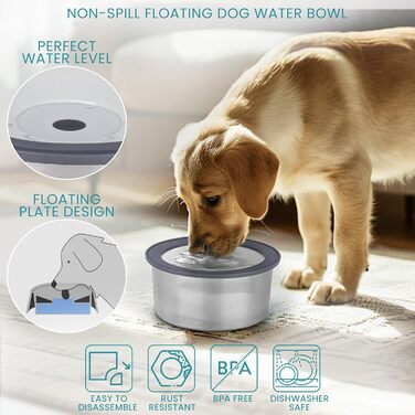 Миска для води для собак Belle Vous 2L з нержавіючої сталі Anti-Splash - миска для води без облизування для собак та котів