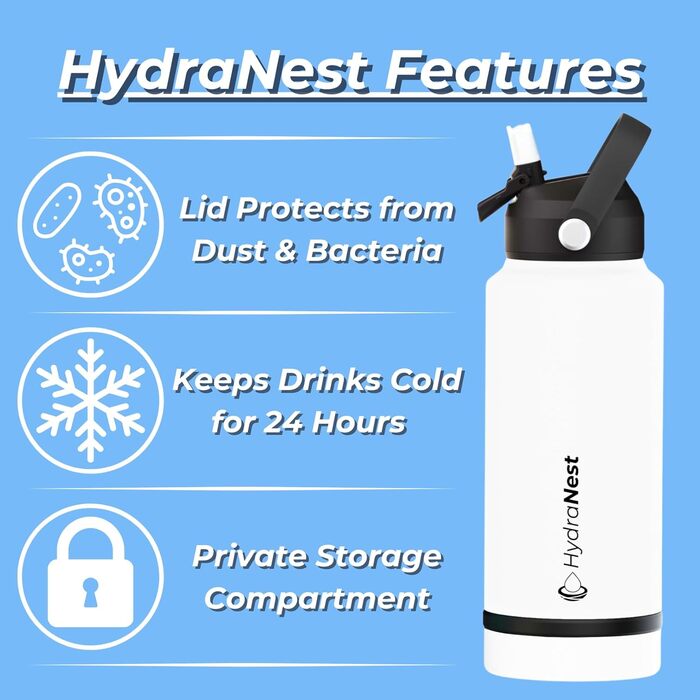 HydraNest ізольована пляшка для води з прихованим відділенням і портативною мискою для собак, дорожній диспенсер води для домашніх тварин зі сховищем для подорожей, тренувань і активного відпочинку
