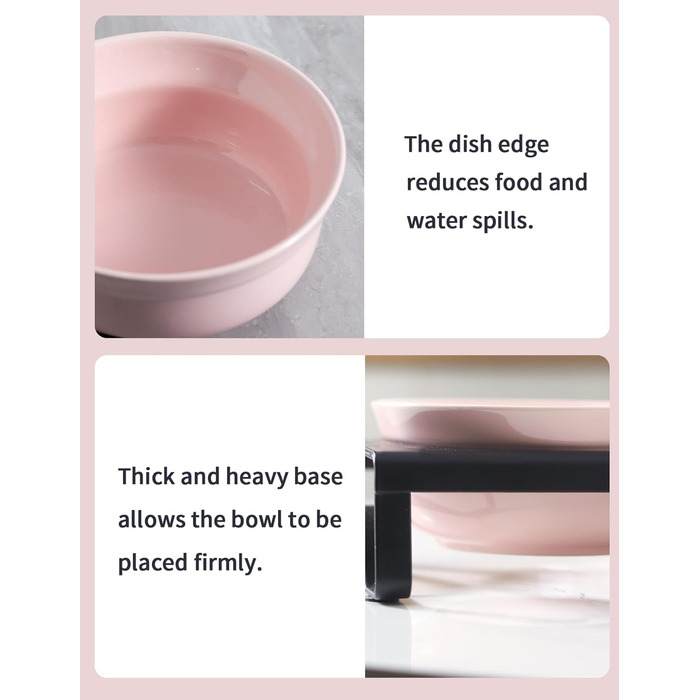 Керамічні миски для котів та собак, рожеві, 12,7 см, 2 миски + металевий підставник, для сухого та вологого корму
