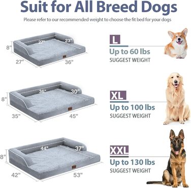Ортопедичне ліжко для собак великих порід, XL, водовідштовхувальне, з пам'яті ефекту, зручна подушка для шиї, знімний, пральний чохол, антиковзаюча підкладка (сірий)
