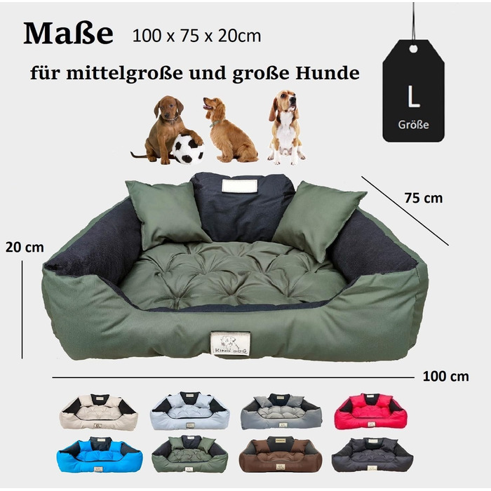 Крісло-лежанка для собак великих порід King Dog, 100 x 75 см, зелене, з можливістю персоналізації, водонепроникний матеріал, силіконова наповнювач