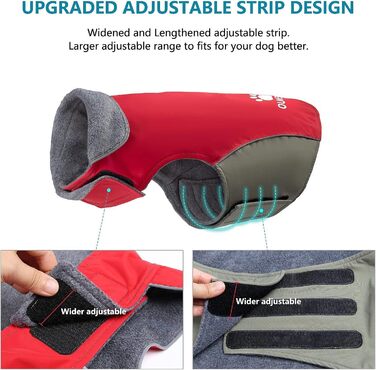 Водонепроникний собачий дощовик IREENUO для великих собак, теплий зимовий дощовик з регульованим ремінцем та світловідбиваючими смугами (L, Червоний)