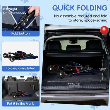 Дитяча коляска для тварин 4-Rad, синього кольору. Легка коляска для собак та котів з поворотними колесами та дихаючим мережевим покриттям. Ідеально для прогулянок та подорожей.