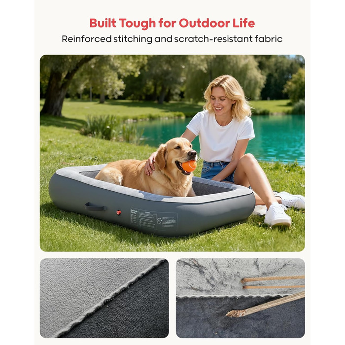 Надувне ліжко для собак QPAU з бортиками, миється, для подорожей, кемпінгу та дому, водонепроникне, з насосом та сумкою, для маленьких, середніх та великих собак (M)