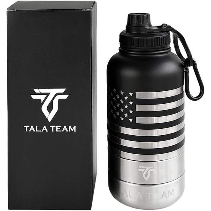 Ізольована пляшка для води для собак TALA TEAM - туристична пляшка з мисками для собак, чорна
