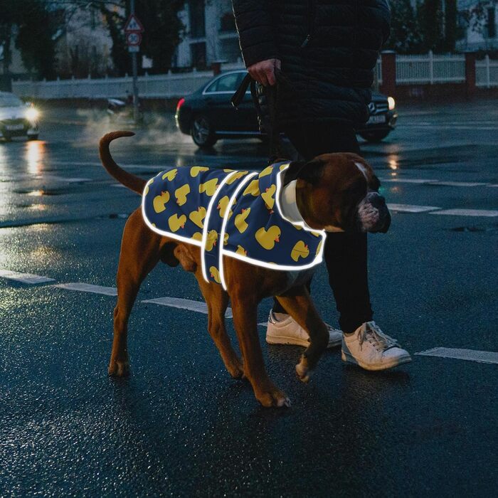 Дощовик для собак Happy Pet, для маленьких собак та цуценят, водонепроникний, з капюшоном, світловідбиваючими смугами, отвором для повідка, синій, XS