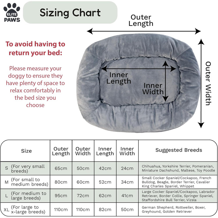 Ліжко для собак Elite Paws UK: ортопедичне, з підкладкою з м'якого плюшу та знімним чохлом з флісу (сірий/світло-сірий). Розмір S (для дуже маленьких порід)