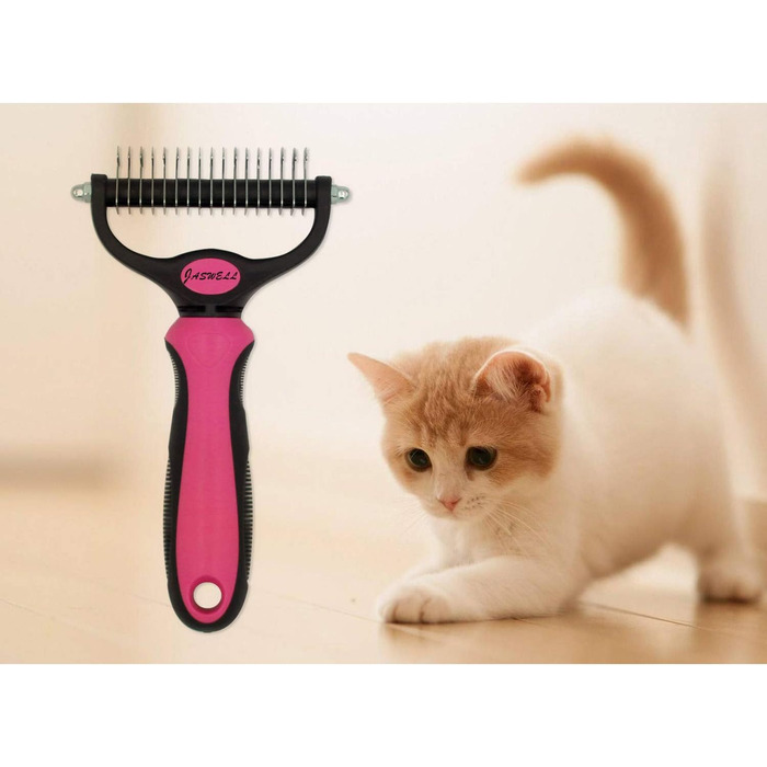 Буршлюк для собак та котів з середньою та довгою шерстю: вичісування підшерстка та розплутування - рожевий