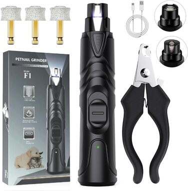 Шліфувальник кігтів для собак ETENTOUS: професійний, тихий, з 3 насадками, для собак великих, середніх та маленьких порід (сірий)