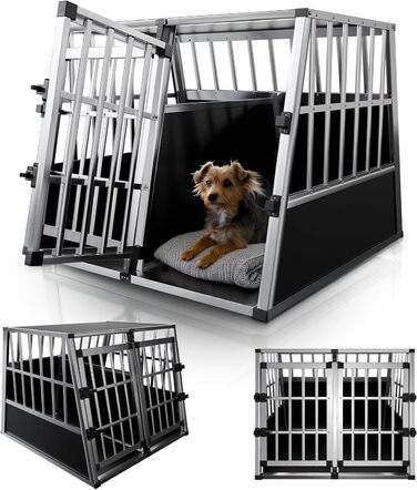 Транспортна переноска для собак Juskys Alu L (91x66x70 см) - алюмінієва, міцна, з замком