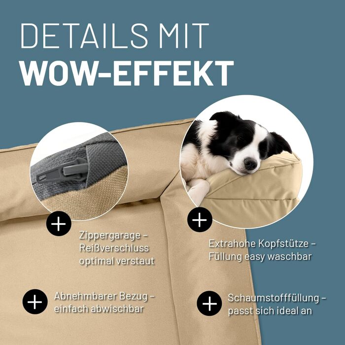 Ортопедичне собаче ліжко Lumaland Outdoor & Indoor | Ергономічне собаче ліжко-софа 90x65 см - ідеально для середніх собак | Нековзне дно | Зручна вага та знімне прання | Водонепроникне собаче гніздо In- & Outdoor - Бежеве 90 x 65 см - M