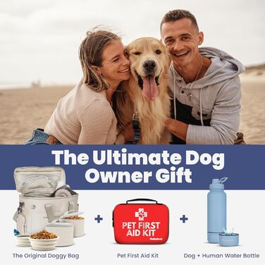 Rubyloo Оригінальна сумка для собак Doggy Bag™ - дорожня сумка для собак, подарунок для власників собак. Комплект з 2 годівниць та 2 контейнерів для їжі. Набір для подорожей з домашніми тваринами (авто, кемпінг)