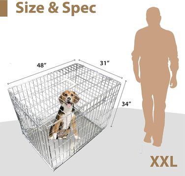 Клітка для собак Ellie-Bo, велика, 91 см, розкладна, з 2 дверима, з металевою мискою, стійкою до кусання (122 x 79 x 86 см, срібна)