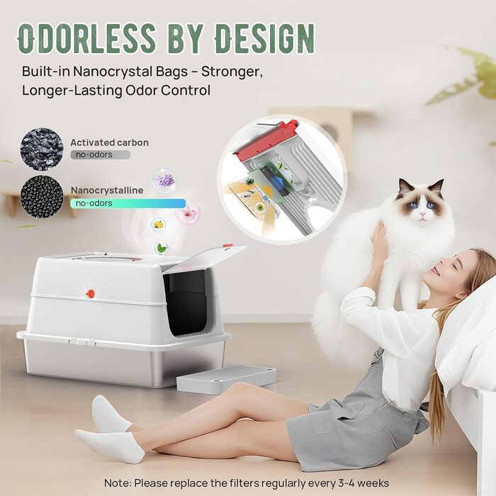 Лоток для котів BEST JAJA XXL з кришкою, нержавіюча сталь, 61.9 × 41.9 × 37 см, сірий