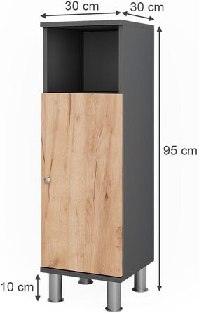 Пенал для ванної Vicco Fynn, антрацит/дуб золото, 30x95 см
