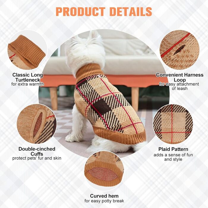 Пуловер для собак маленьких та середніх порід, цуценят, дівчаток та хлопчиків. З коміром-горловиною. Теплий, м'який пуловер для собак та котів. Ідеально для холодної погоди. Розміри: XXS (спинка 8', груди 12', шия 8'), XS (спинка 10', груди 14', шия 9'), 