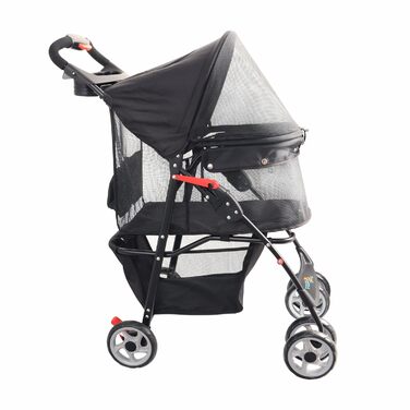 Чотирьохколісний візок для тварин FourPaw з повним оглядом, з замком, для котів та собак, з кошиком для зберігання та тримачем для напоїв